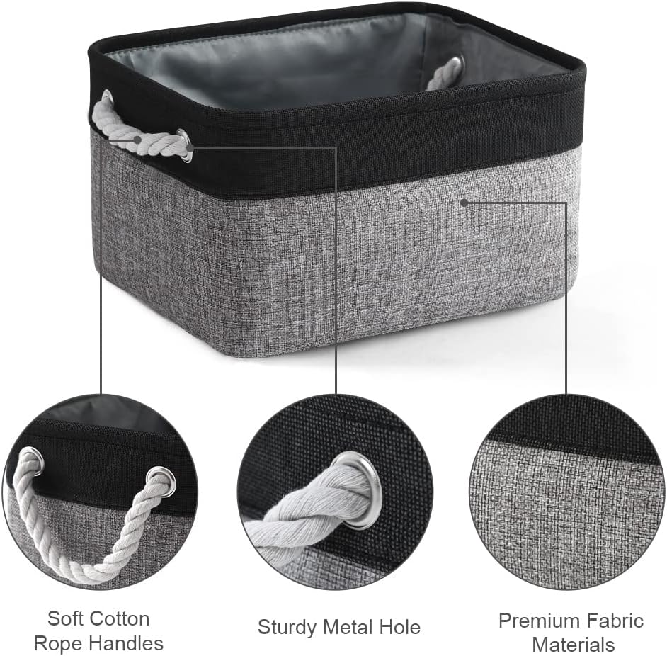 TheWarmHome Storage Basket for Organizing - 1 Pack 14x10x6.7 inch Collapsible Storage Bins for Shelves, Dog Toy Bin for Closet Organizer laundry Gift Cloth Nursery (Grey & Black)