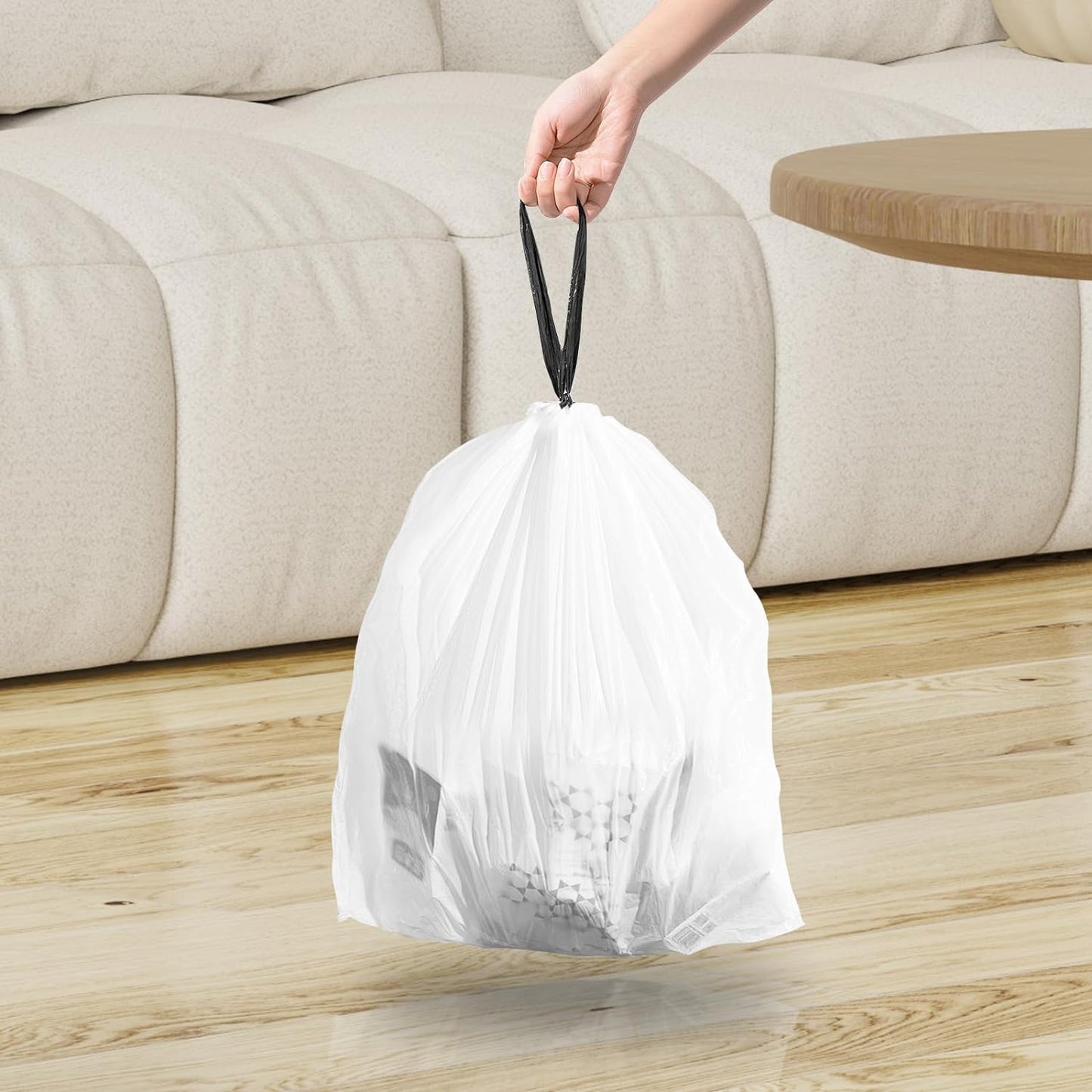 120 Counts 1.6 Gallon Mini Drawstring Trash Bags, Small Garbage Bags by KSSKSS, Code a fit 4.5-8 Liter, 1.2-2 Gal, White Trash Bin Liners for Home Office Kitchen Bathroom Bedroom