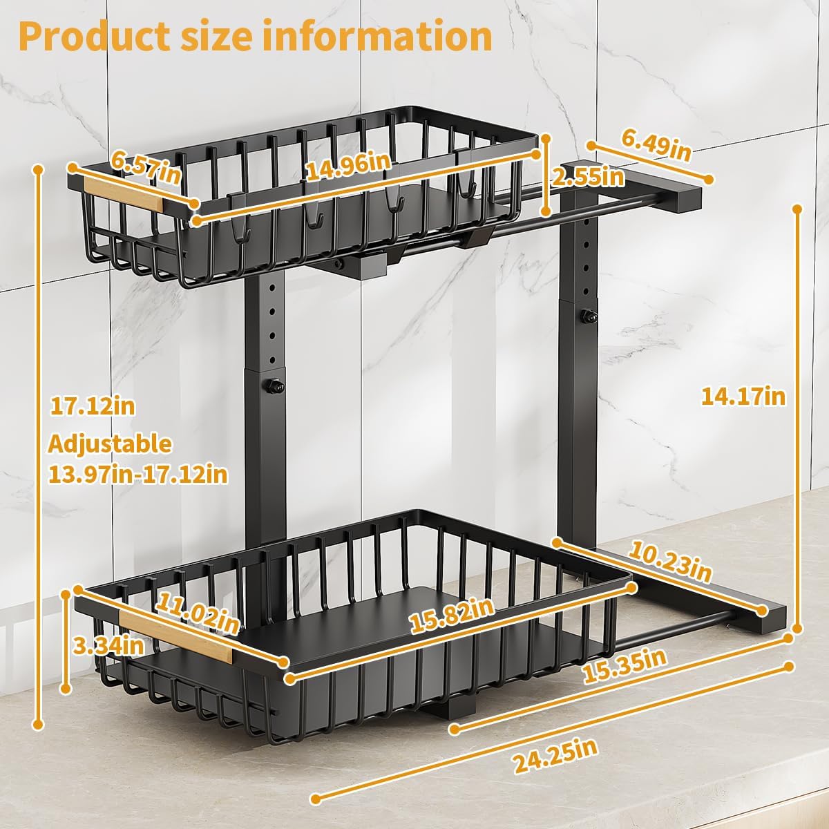 Under Sink Organizer, 2 Tier Under Sink Organizers and Storage, Metal Slide out Pull out Cabinet Organizer ,2 Pack Sliding Drawer Organizer for Kitchen Bathroom Pantry