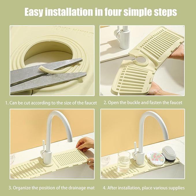Faucet Mat for Kitchen Sink - 2024 Premium Upgrade: Enhanced Silicone Splash Guard with Rapid Drying & Dish Soap Sponge Holder, Perfect for Stone Sinks in Kitchen & Bathroom (Green, 3 Pack)