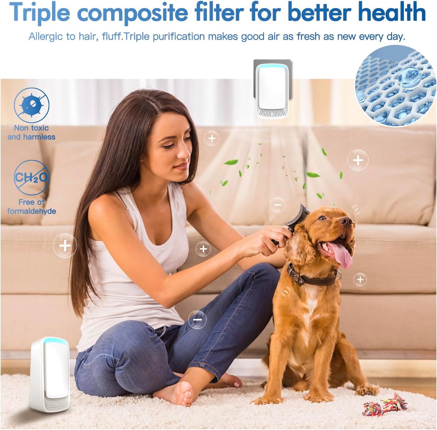 Plug In Air Ionizers - Negative Ion Technology Air Purifier - Quiet Operation Air Freshener for Home, Bedroom, Office, Garage Room - Portable Air Purifiers Odor,Pets Smell - Air Cleaner White (2 Pack)