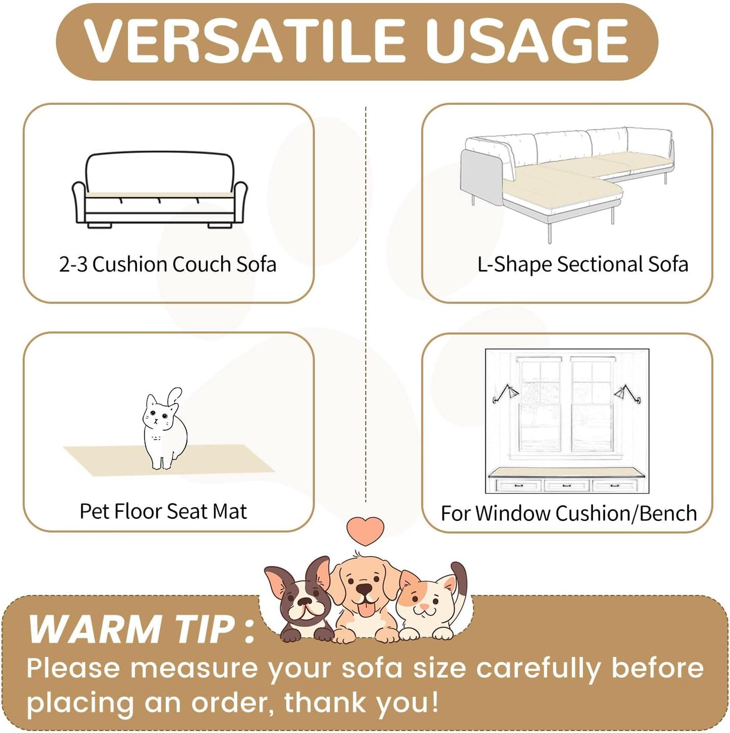 OTOB Couch Cover for Dogs Washable, Non Slip Funny Pet Couch Covers Sofa Slipcovers Cushion Mat, Plush Soft Cozy Pet Friendly Furniture Protector, All Seasons (Cream, 23.6" x 47.2")
