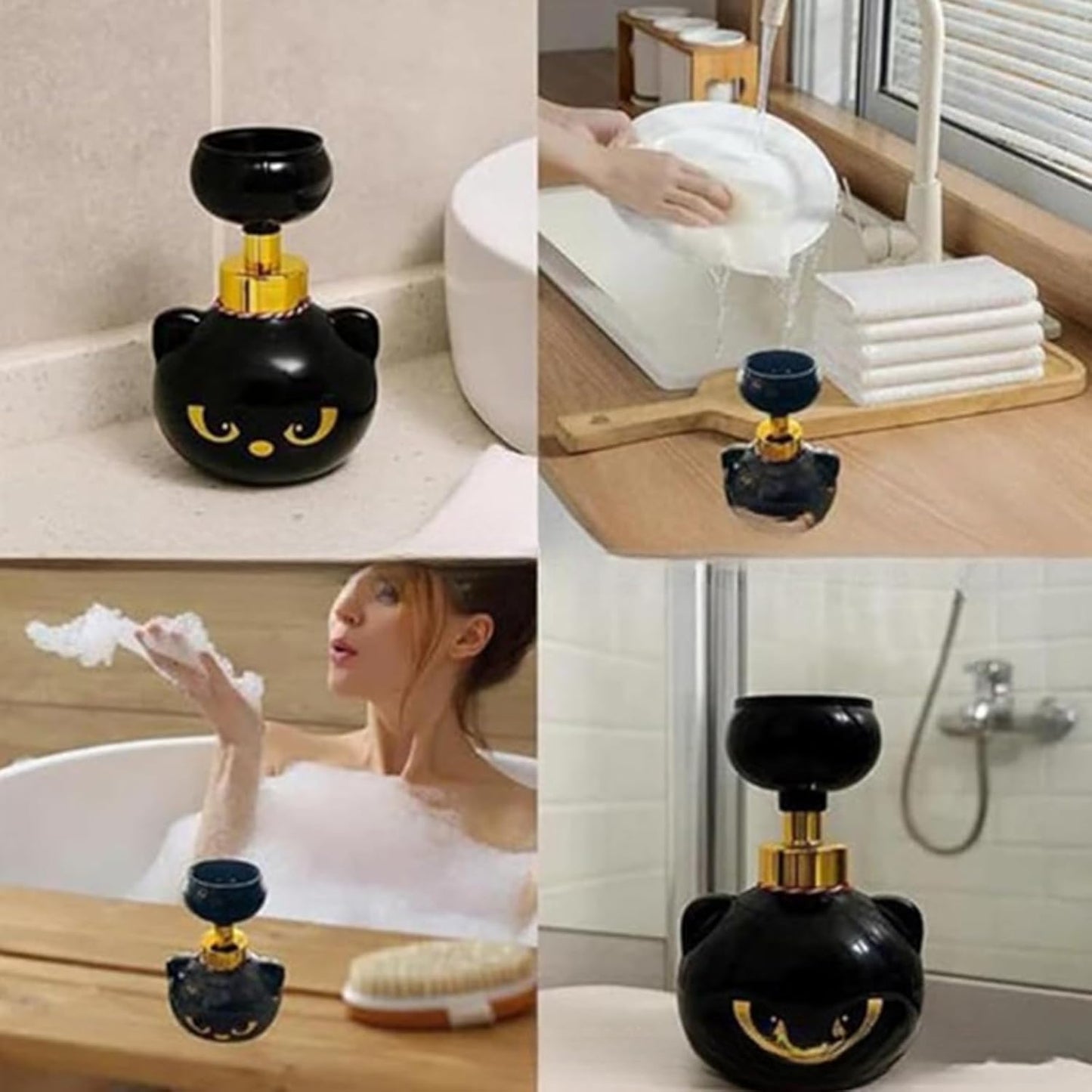 Cute Cat Paw Foam Soap Dispenser, Foaming Hand Dispensers - Pawprint Creates Shaped Bubbles, Black Pump Bottle for Soap, Refillable Empty Foam Liquid Container for Bathroom Kitchen (3)
