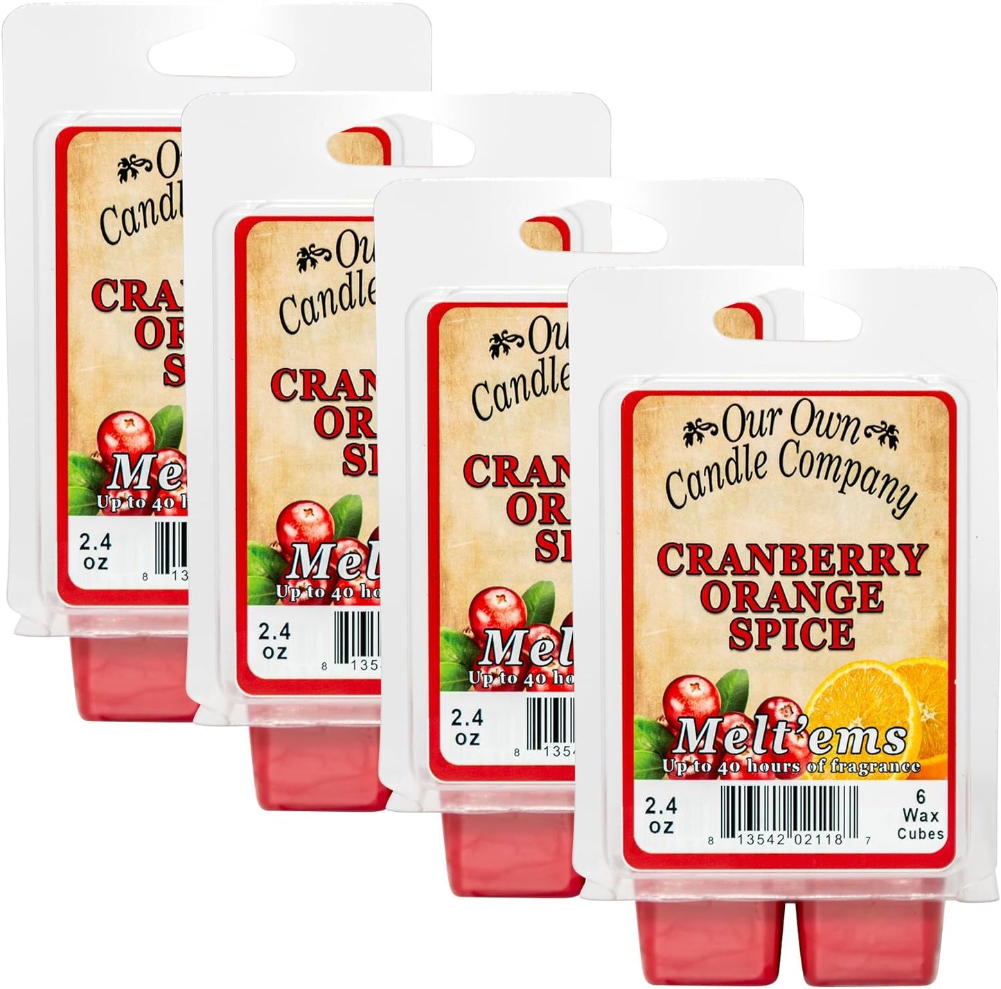 Our Own Candle Company Premium Wax Melt, Cranberry Orange Spice Scent, Handmade in The USA, 24 Cubes (4 Pack, 9.6oz Total)