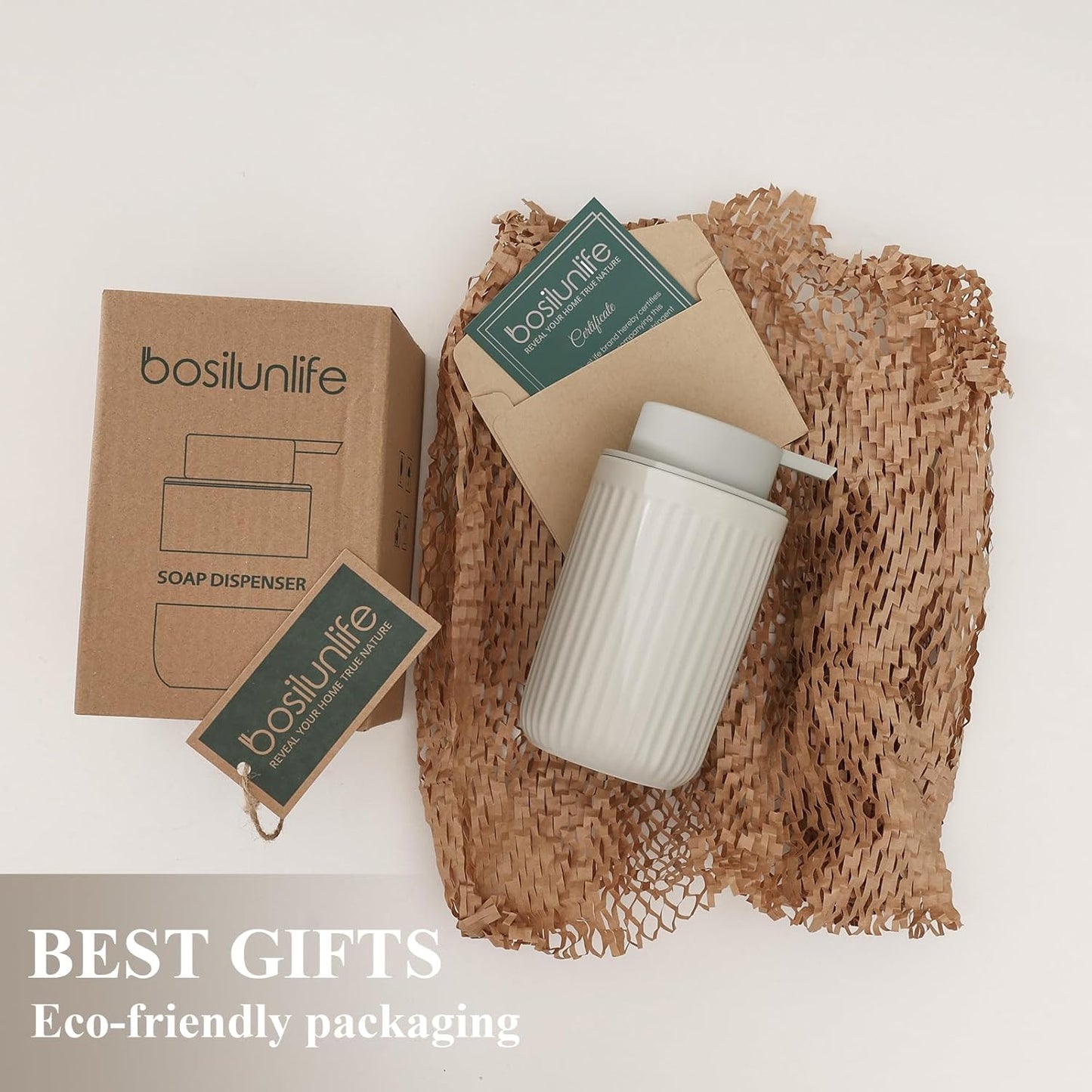 BosilunLife Foam Hand Soap Dispenser - Ceramic Foaming Soap Dispenser for Bathroom 12oz Refillable Liquid Lotion Soap Dispenser with Rust-Proof Foaming Pump for Countertop