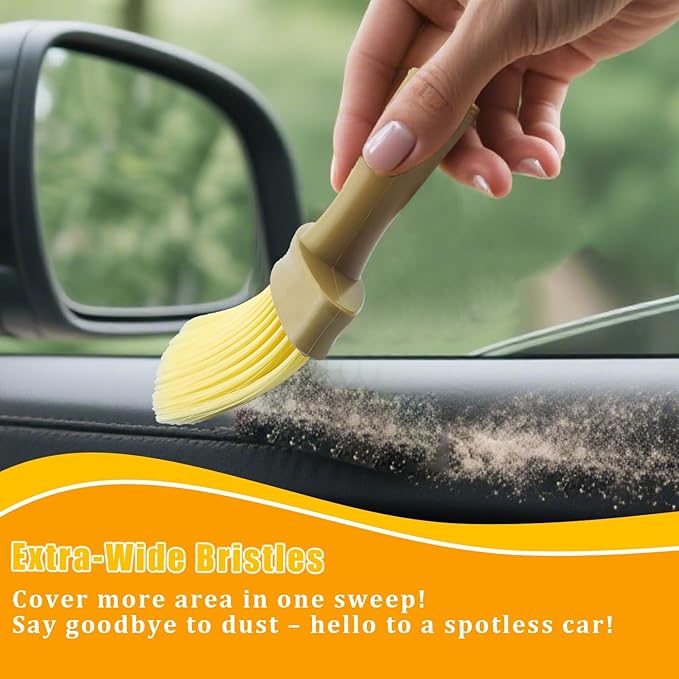 4Pcs Car Interior Brush Include 2 Soft Bristle Brush for AC Vents, Dashboard and Fine Dust and 2 Handle Cleaning Tools