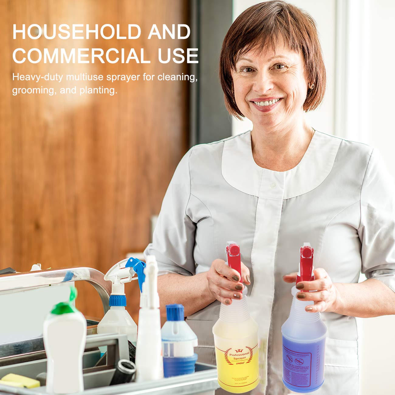 Plastic Spray Bottle 2 Pack, 32 Oz, All-Purpose Heavy Duty Spraying Bottles Leak Proof Mist Empty Water Sprayer for Cleaning Solution, Essential Oils, Hair, Planting, Pet with Adjustable Nozzle - Red