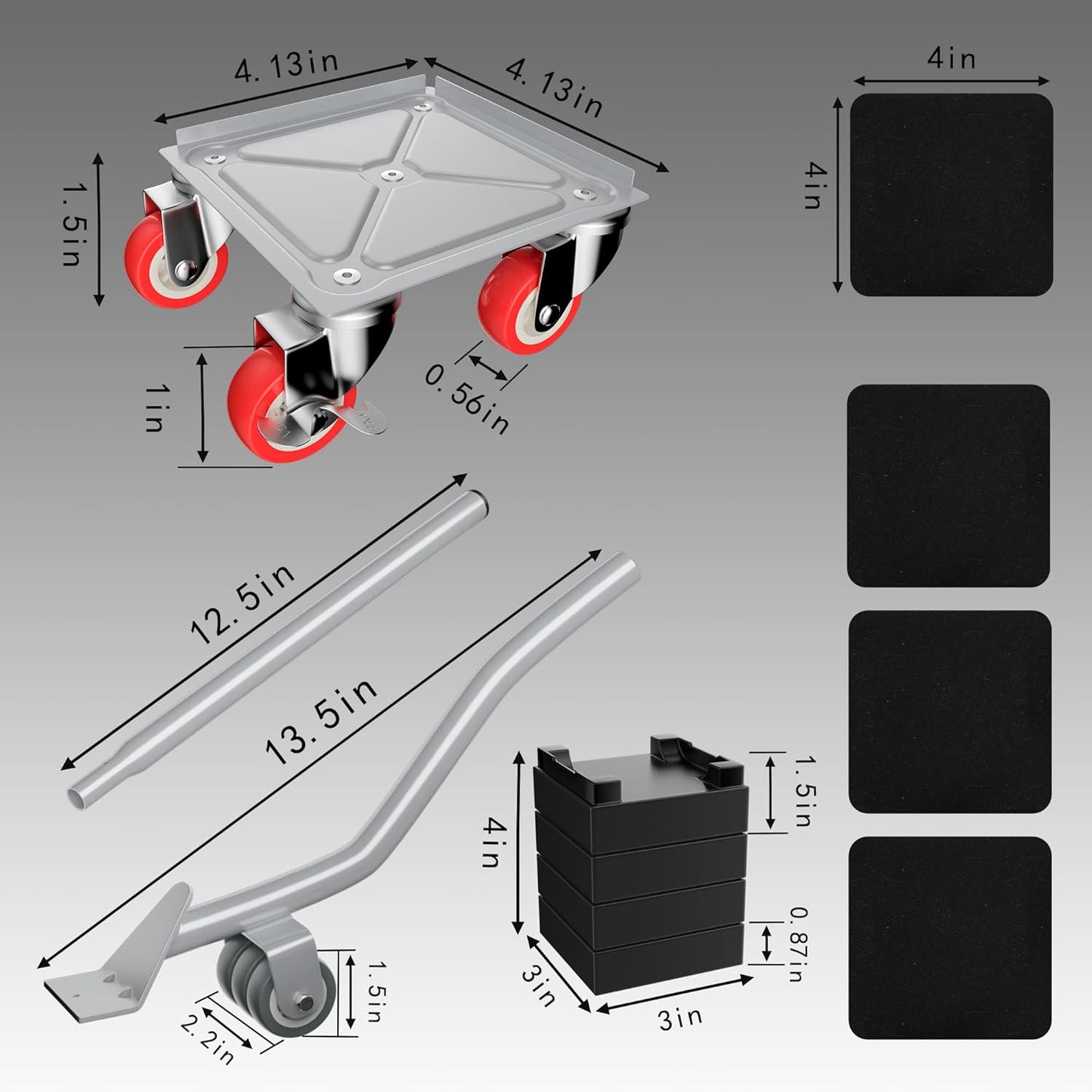 Furniture Dolly,Furniture Movers with 5 Wheels,Carbon Steel Panel Heavy Duty Dolly,Furniture Lifter with 5 360° Rotatable Rubber Universal Wheels,Maximum Load 1800LBS (Silver, 4.1x4.1 in)