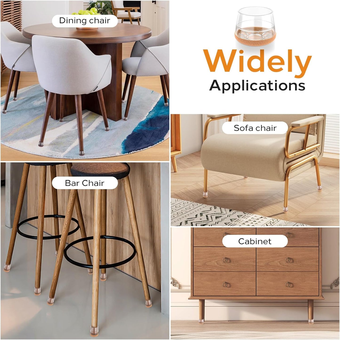 24 PCS Silicone & Felt Chair Leg Floor Protectors for Hardwood Floors - Furniture Pads, Chair Leg Covers/Cups - No Noise & Scratch-Proof - Round XS (Fits 9/16" - 13/16" / 15-20mm), Clear