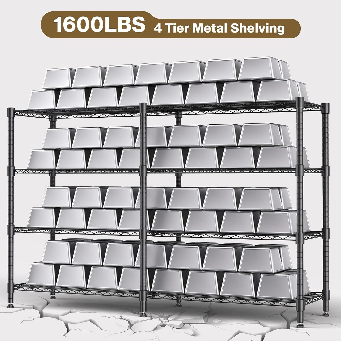 Himimi 4-Tier Adjustable Metal Shelving - 1600LBS Capacity, Heavy Duty Wire Organizer for Kitchen, Garage, Pantry, Laundry, 72" W x 18" D x 60" H, Black