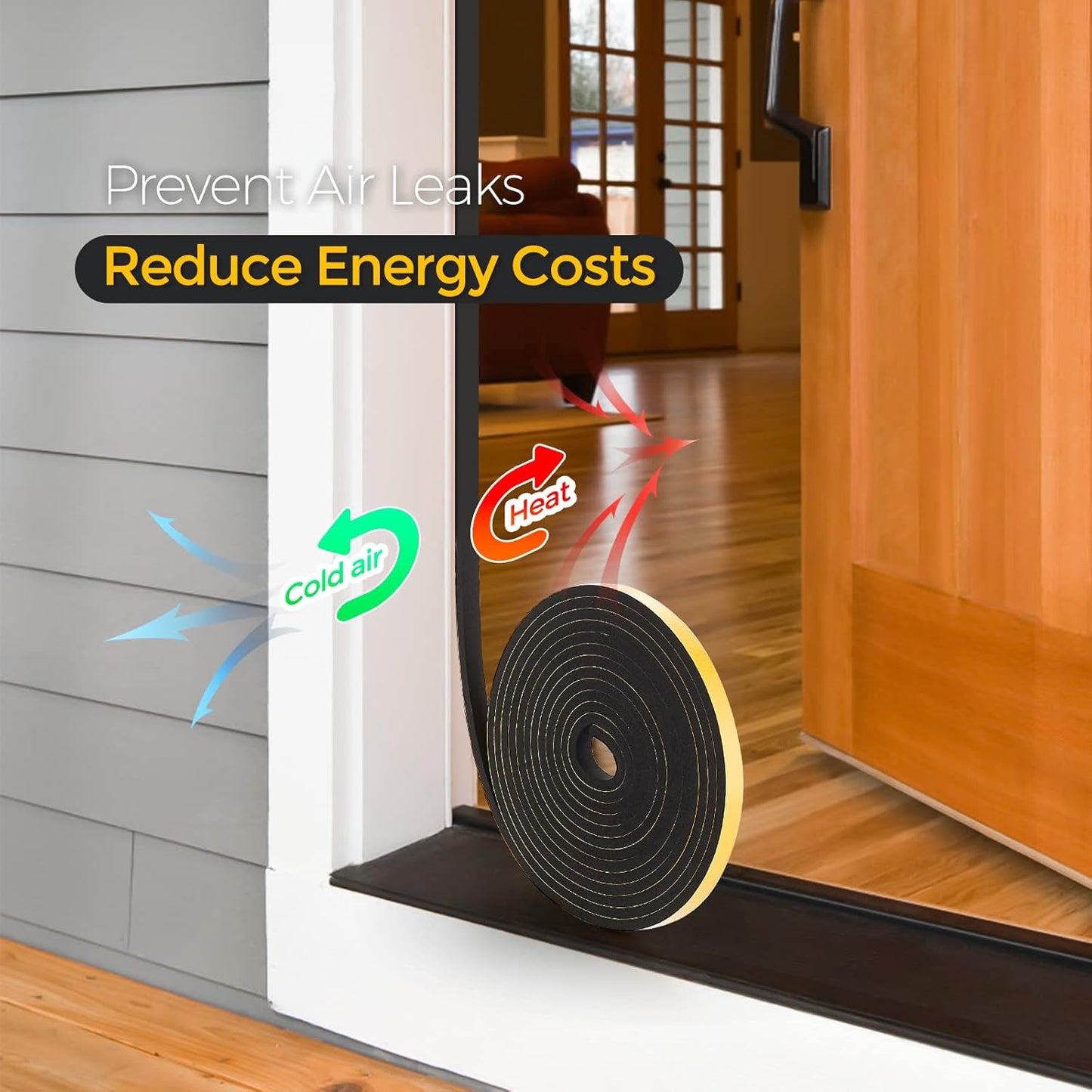 26 Feet Weather Stripping Door Seal, 1/2" Wide X 1/4" Thick Door Seal Strip High Density Foam Tape Adhesive Strip for Door Soundproofing,Window Insulation (1/2" x 1/4" x 26FT,Black)