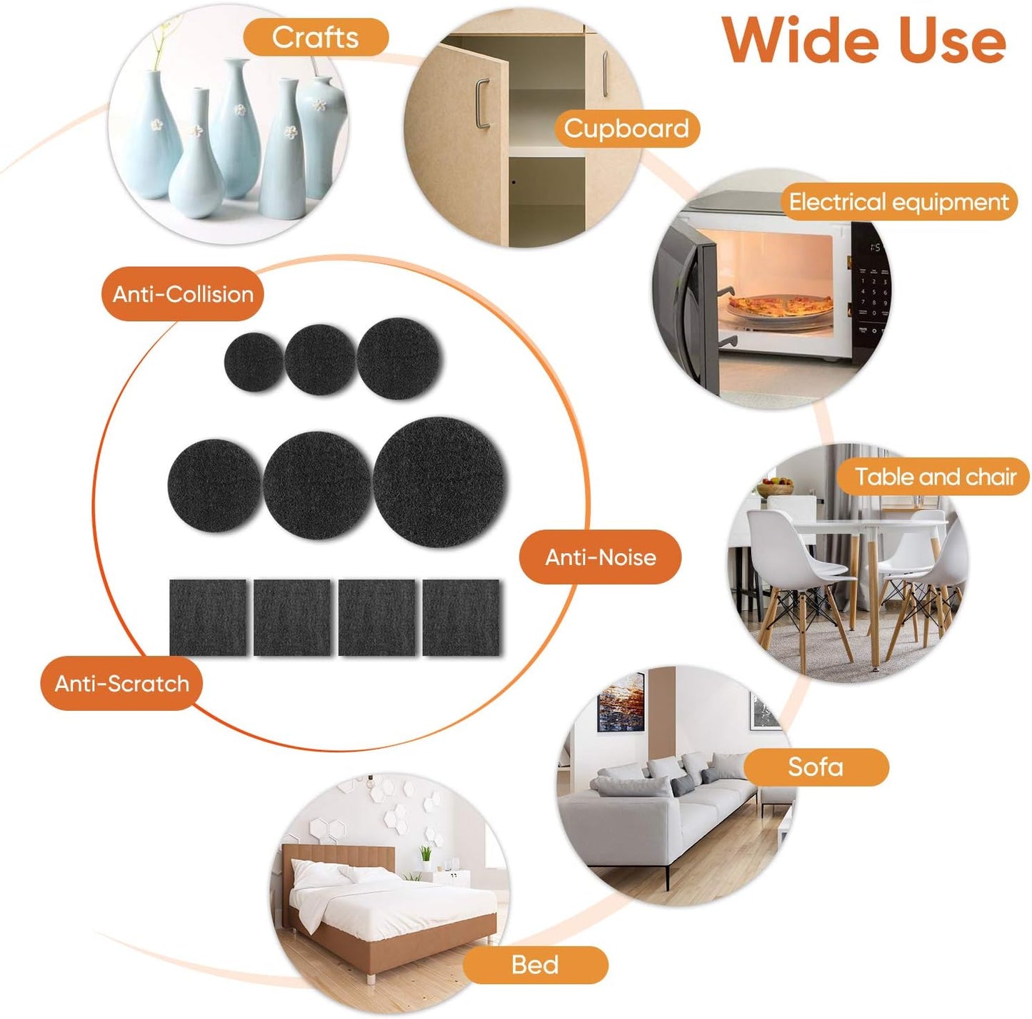 Furniture Pads 300 Pieces Felt Furniture Pads Premium Huge Pack, BAIPOK Self Adhesive Anti Scratch Floor Protectors for Desk Chair Legs and 60 Rubber Bumpers for Hardwood Tile Floor
