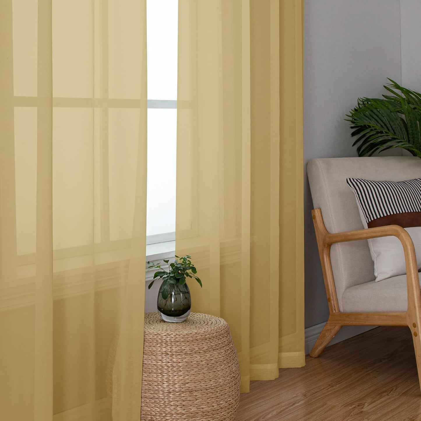 Chyhomenyc Gold Sheer Curtains 84 inches Long 2 Panels Set - Light Filtering Curtains for Living Room, Soft Gentle Voile Rod Pocket Bedroom Window Drapes, 42Wx84L Inch, 2PCS