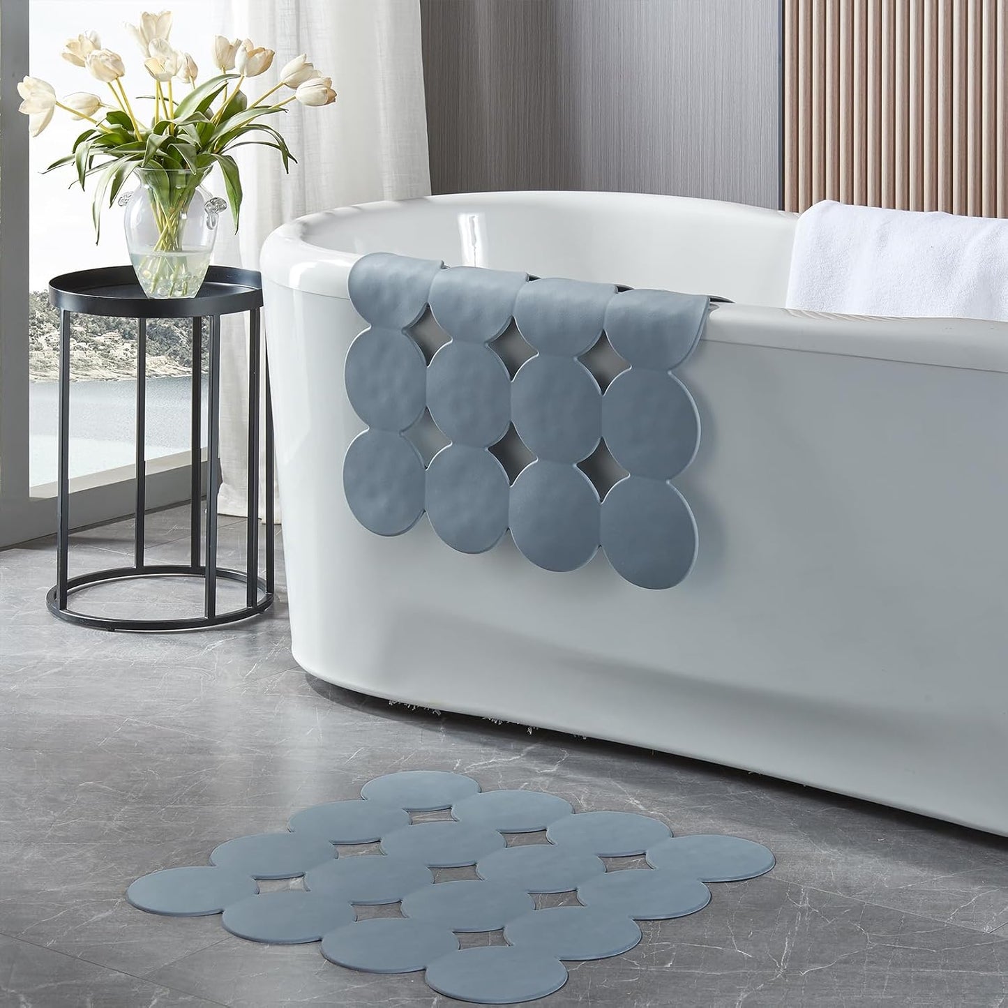 Square Shower Mat Nonslip - 2PCS Rubber Bathtub Mat with Suction Cups for Inside Shower Bathroom Floor (Grey, 21X21)