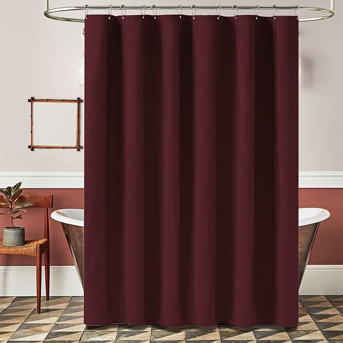 BTTN Fabric Shower Curtain, Linen Textured Heavy Duty Polyester Cloth Shower Curtain Set with Plastic Hooks, Burgundy, 72" W x 78" L (Pack of 1)
