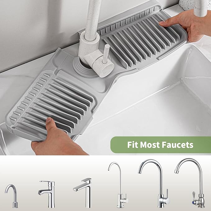 Faucet Mat for Kitchen Sink, 24 Inch Longer Silicone Sink Splash Guard, 7Β°Slope Fast Self-draining, Fast Drying Tidy Faucet Mat Splash Guard