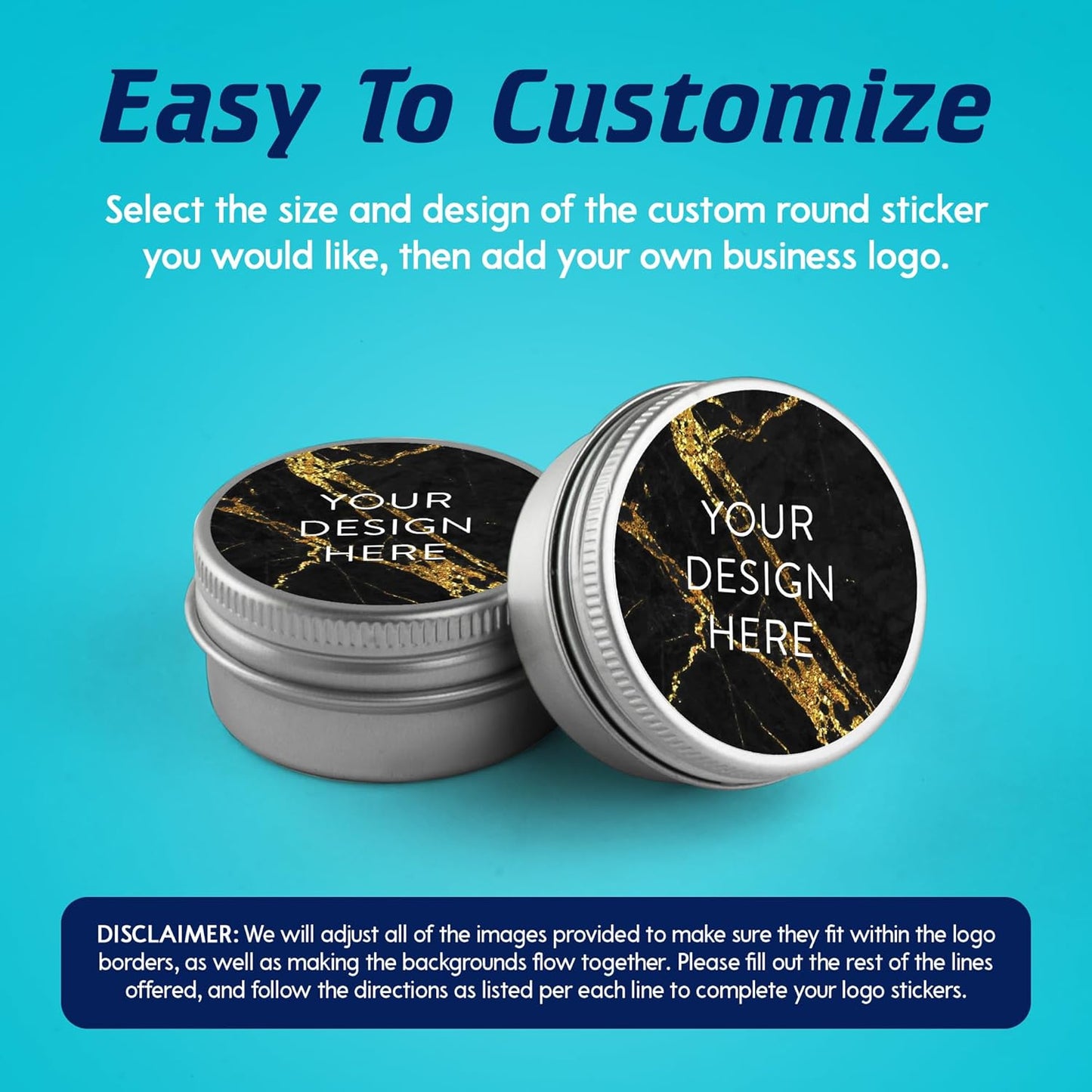 100 Custom Vinyl Stickers - Upload Your own Image, Text, Design, Logo - Personalized Logo Labels for Handmade, Packaging, Bottle, Jars, Candle, Brand Stickers (Black Gold Marble, 5x5)