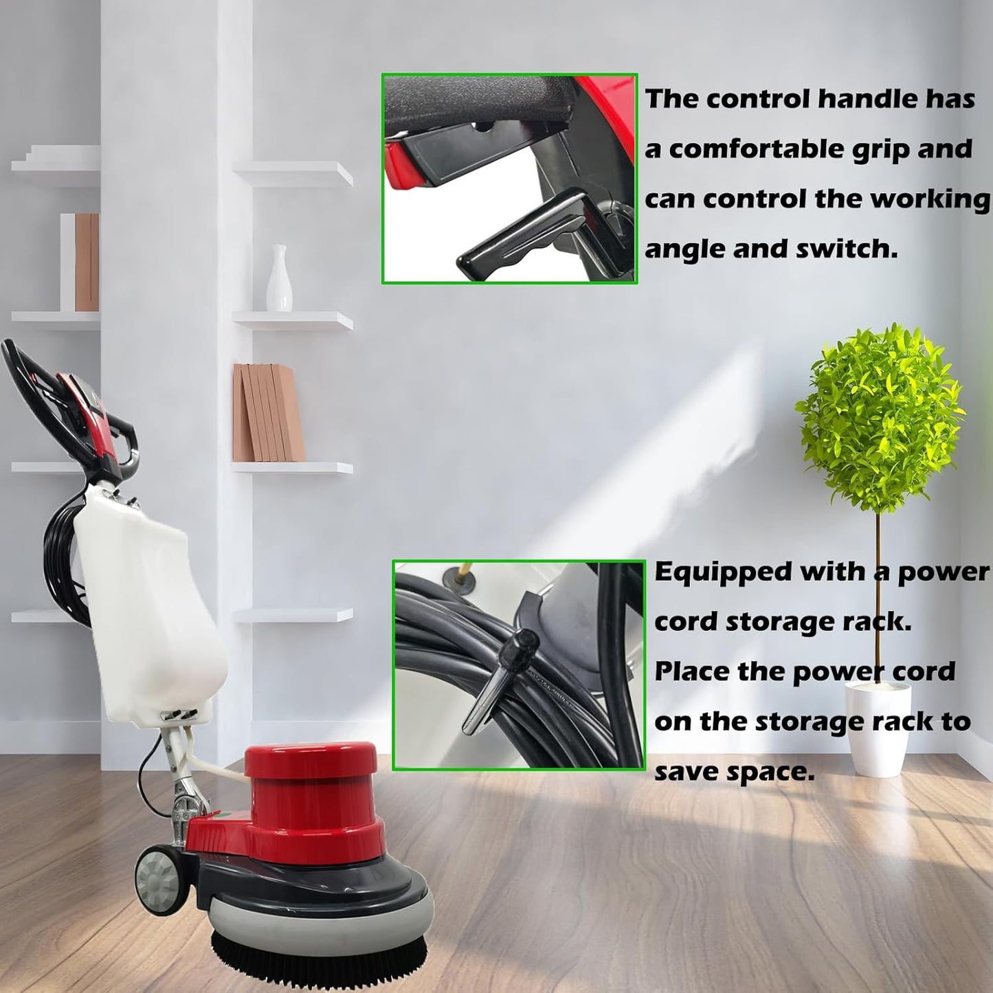 Floor Scrubber Buffer Polisher Commercial Floor Scrubber Machine 17" Tile Floor Cleaning and Polishing Machine 110V 1100W