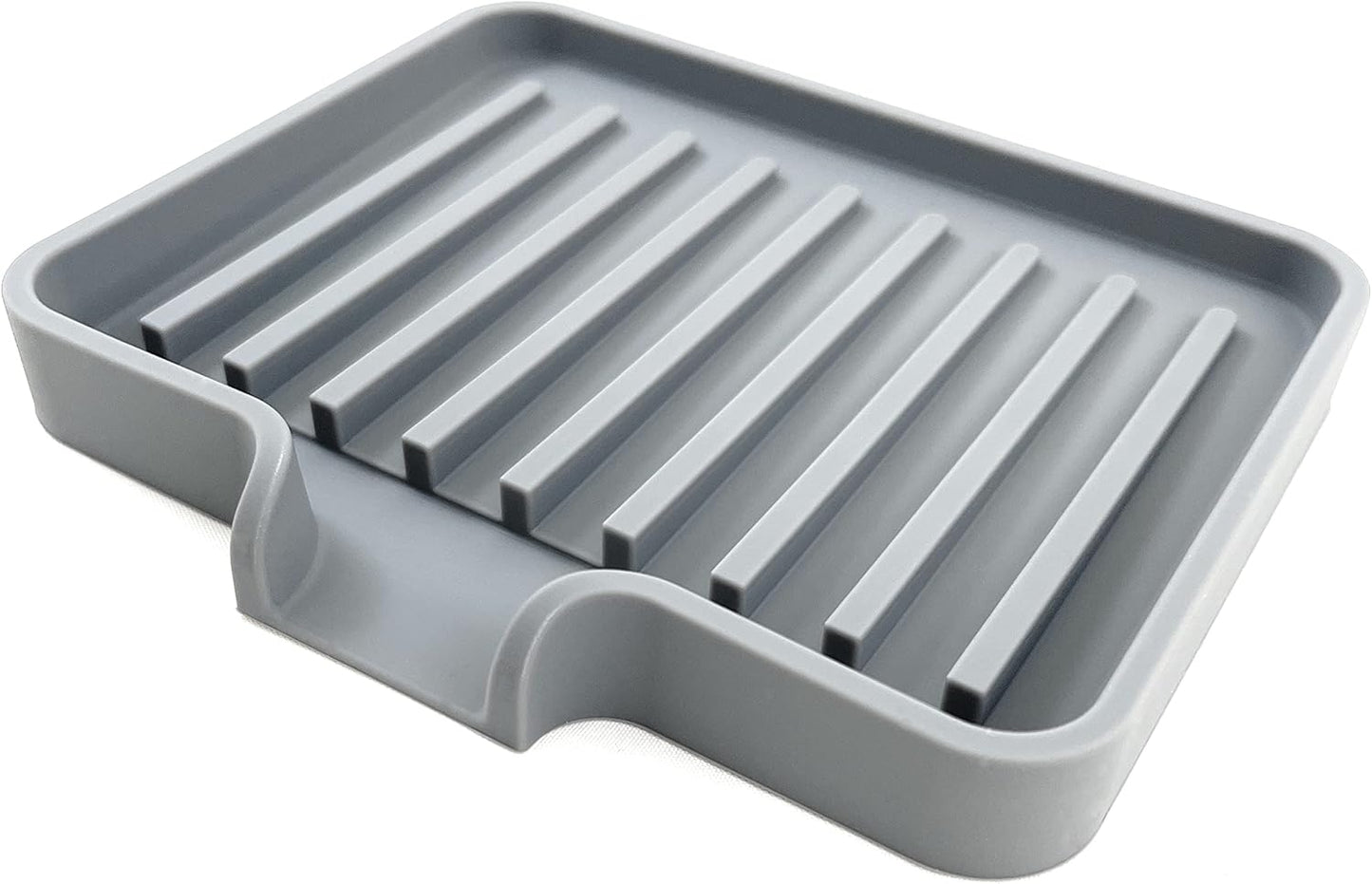 Happitasa Silicone Soap Dish Tray and Sponge Holder with Drain Chute, Pack of 2 | Bathroom and Kitchen Sink Organizer Caddy (Grey, 5.2"x4", 7.2 Ounces)