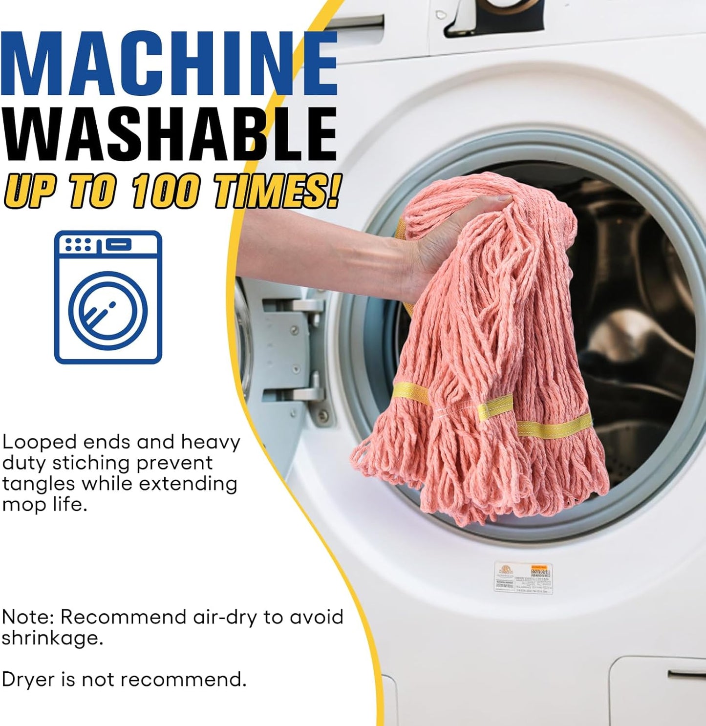 Matthew Cleaning Commercial Mop Head Replacement, 5 Inch Wide Headband, Looped End Cotton Blend String Wet Mops for Floor Cleaning, 24 oz Large, 3-Pack Orange