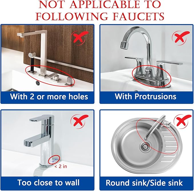 Meiliweser Silicone Faucet Mat for Kitchen Sink – Gen 3 10° Slope Splash Guard with Cuttable Hole – 14” x 5.5” Drip Catcher & Sponge Holder for Kitchen, Bathroom (White)