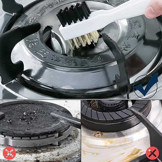 2 Pcs Deep Gas Stove Wire Brushes 4-in-1 Metal Kitchen Cleaning Wire Brush Small Brass/Nylon Brushes for Cleaning Gas Stove Range Hood Pot Pan Paint/Rust/Dirt