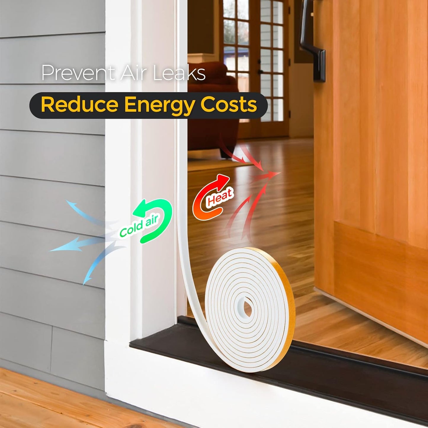 33 Feet Weather Stripping Door Seal, 1/2" Wide X 1/16" Thick Door Seal Strip High Density Foam Tape Adhesive Strip for Door Soundproofing,Window Insulation (1/2" x 1/16" x 33FT,White)