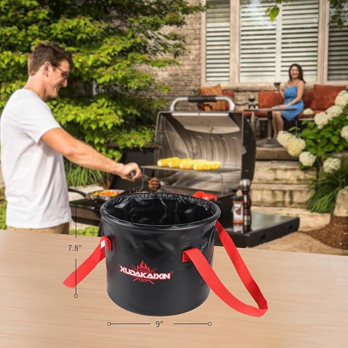 Grill Brush Collapsible Water Bucket for Grill Cleaning, Camping, and Outdoor Activities (Only Water Bucket No Grill Brush)-Black