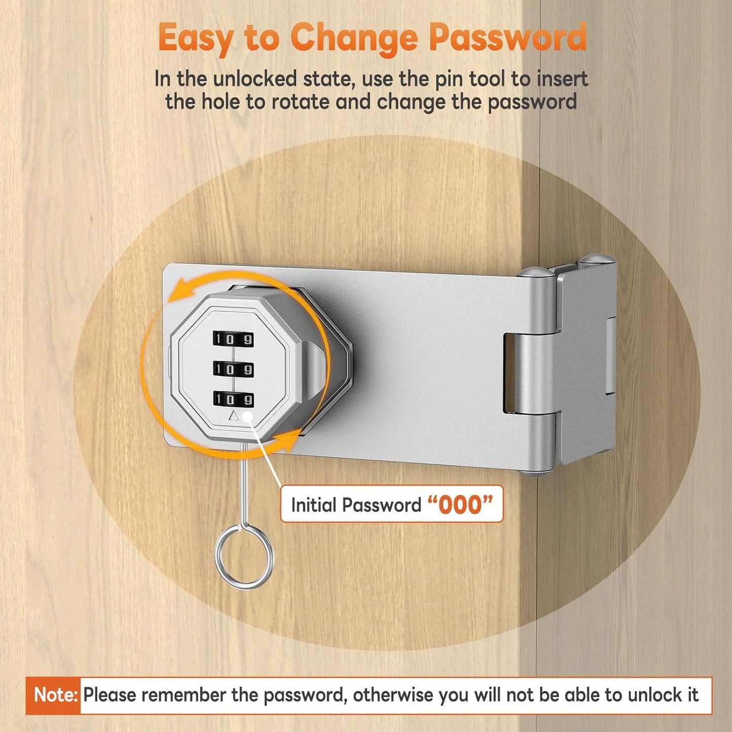 90 Degree 3-Digit Combination Cabinet Lock, Zinc Alloy Keyless Folding Hasp Lock Latch, Password Security Rotary Door Latch for Office File Cabinet, Drawer, Locker, Cupboard (1, Silver)