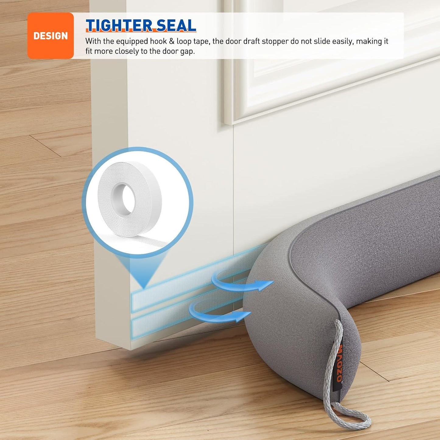 MAGZO Door Draft Stopper, 42 Inch Under Door Draft Blocker Noise Stopper, Weighted Wind Blocker Draft Guard for Bottom of Door, Gray