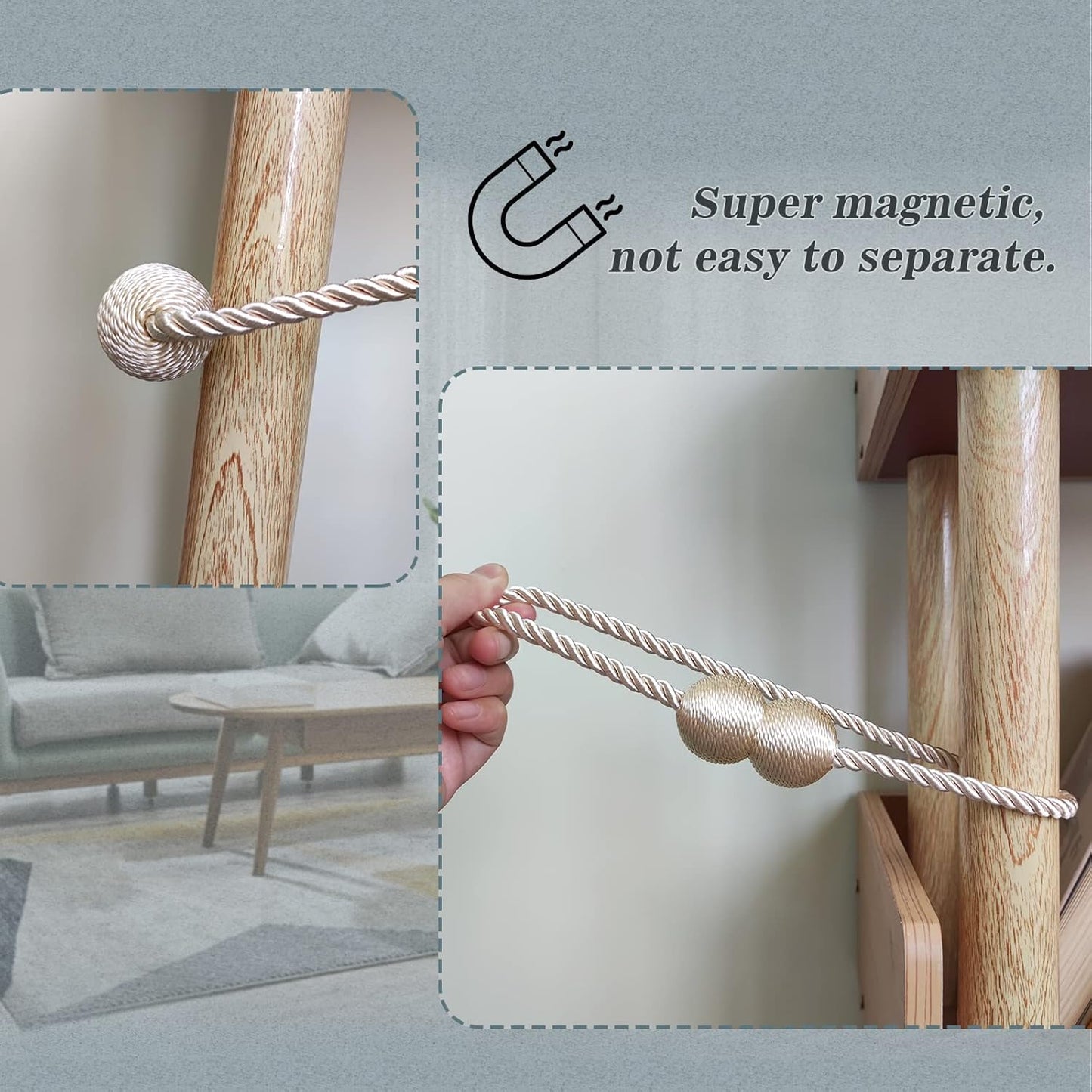 Hion Magnetic Curtain Tiebacks Beige 2pcs, Curtain Tiebacks Buckles Holdbacks Holders Hooks Clip for Home Bedroom Office Decorative Curtain