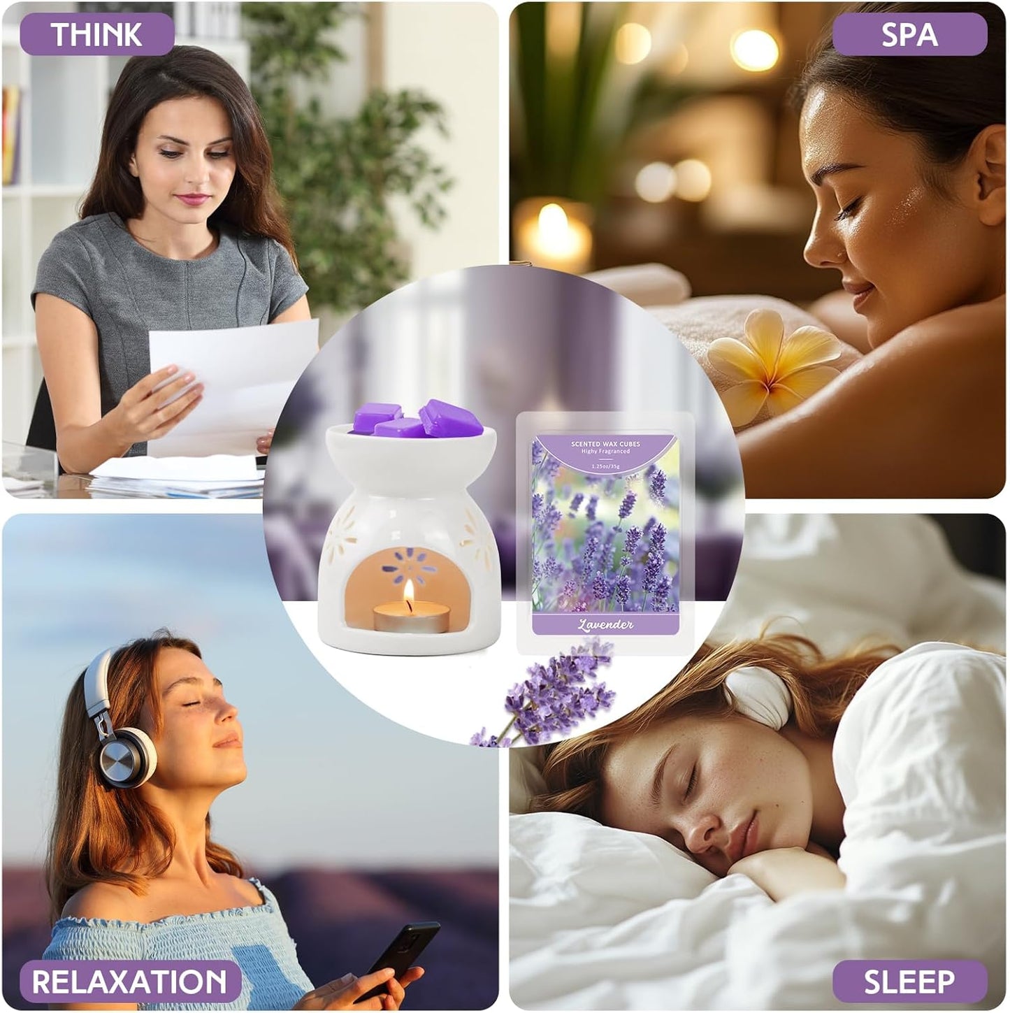 SCENTORINI Wax Melts Wax Cubes, Long Lasting Lavender Wax Melts for Sleep, Scentsy Wax Melts for Warmer 4 Pack, Scented Soy Wax Strong Scent, 4 * 1.25oz