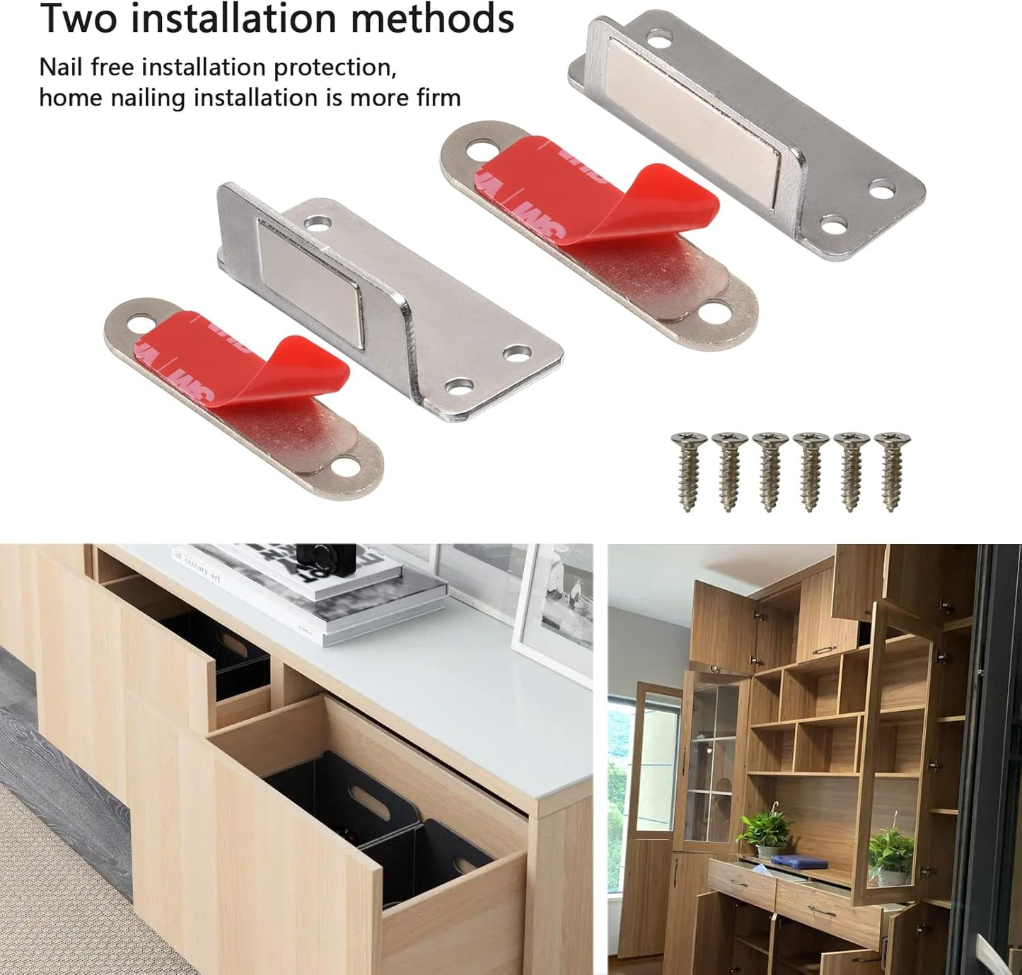 Mousike Double Magnetic Door Catch,60lb Stainless Steel Cabinet Door Magnets with Strong Magnetic for Kitchen Cupboard Wardrobe Closet Cabinet Door Drawer Latch (6Pack)