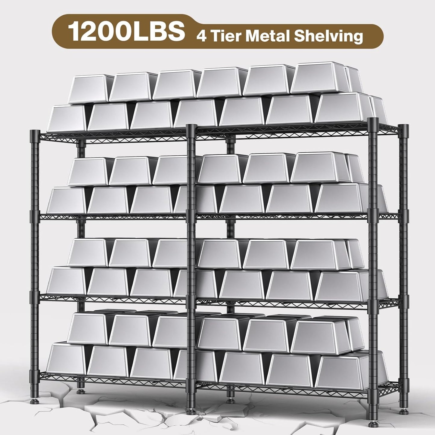 Himimi 4-Tier Heavy Duty Metal Storage Rack, 1200LBS Adjustable Wire Shelving for Storage, Standing Storage Shelf Units for Kitchen Garage Pantry Laundry, 60" W x 14" D x 60" H, Black