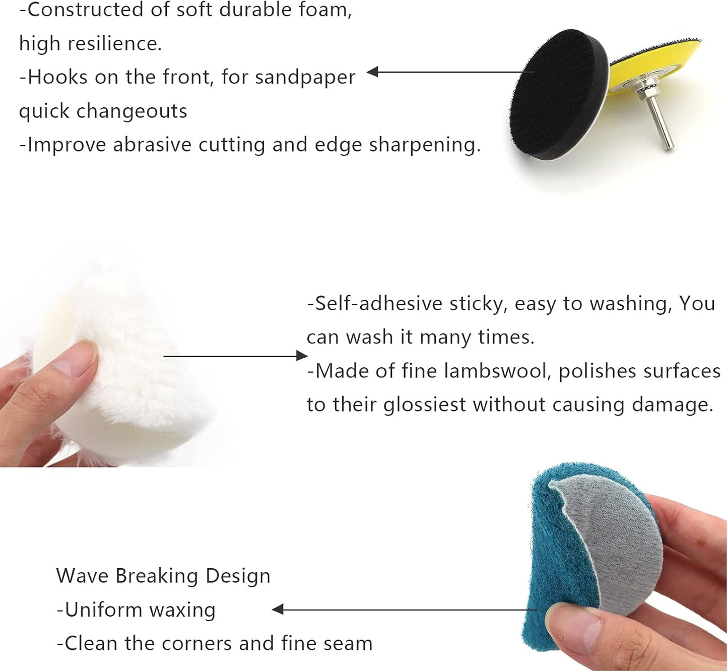 3 Inch Car Headlight Restoration Kit, Car Polishing Sanding Discs Assortment 2000 to 10000 Grit with 1/4 Inch Shank Backing Pad, Scouring Pads, Soft Interface Pad, Woolen Buffer Pads, 39PCS