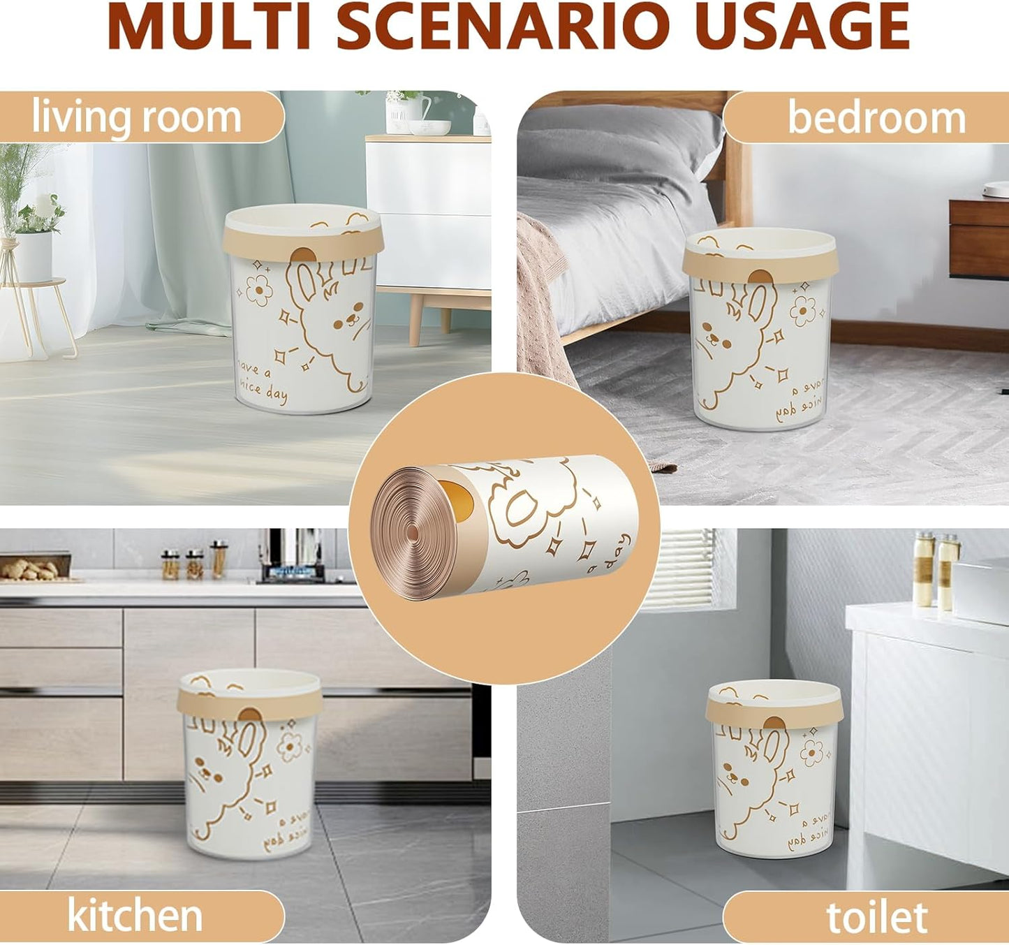 13 Gallon Trash Bags with Cute Rabbit Printed & Drawstring, Tear-Resistant Tall Kitchen Garbage Bags, Heavy-Duty Large Trash Can Liners for Home/Office, 50 Counts