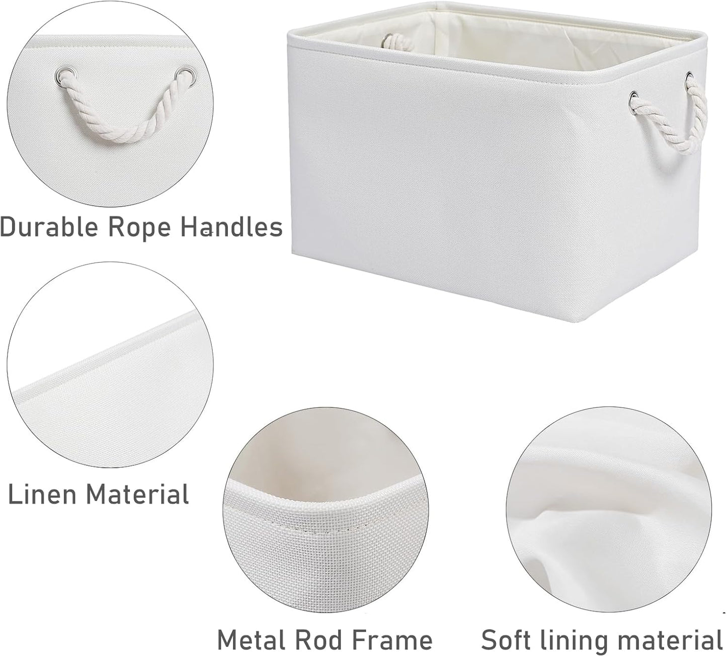 15x11x9.5 Inch Storage Baskets for Shelves,3 Pack Storage Bins,Foldable Organizer Boxes, Decorative Storage Basket for Organizing Clothes, Toys, Books, Foldable Cloth Baskets (White)