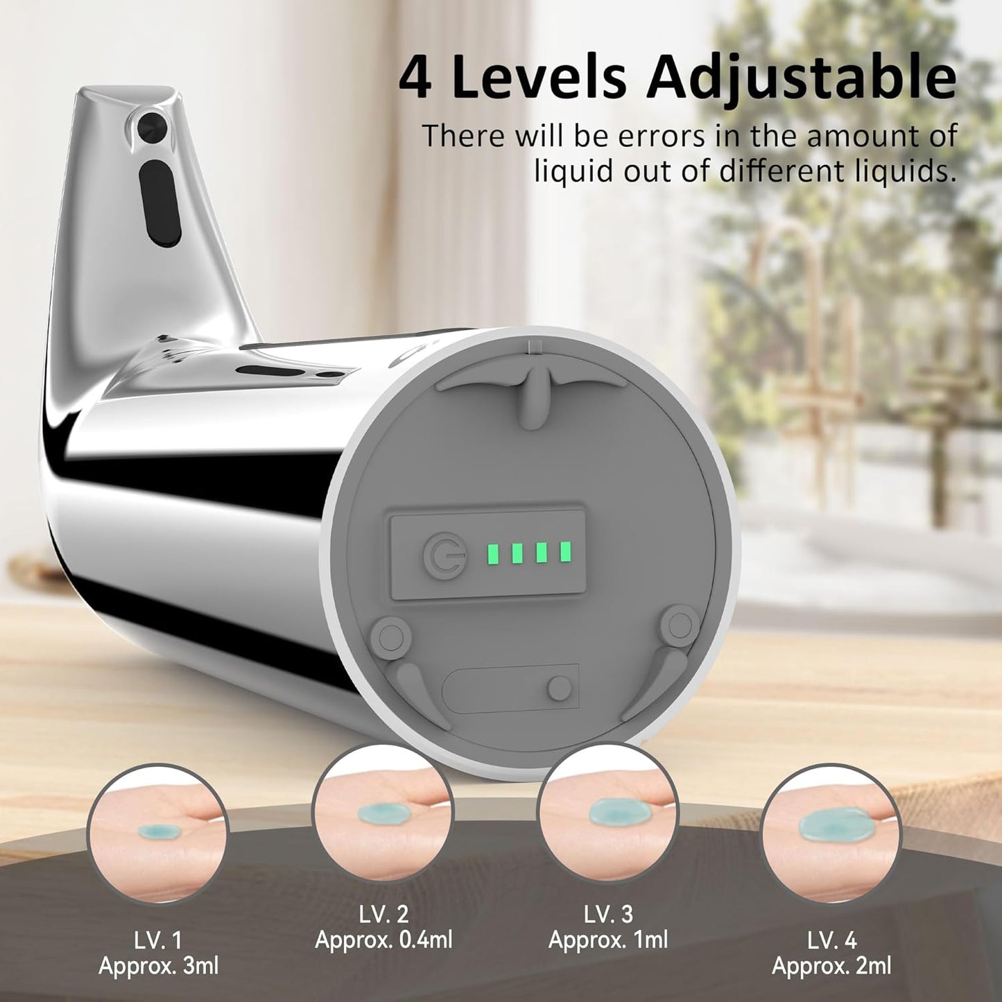 Convenient Automatic Soap Dispenser,4 Adjustable Levels Touchless Hand Sanitizer Pump with Infrared Sensor, 400 ml Countertop Electric Soap Dispenser for Bathroom,Kitchen (Silver+Silver)