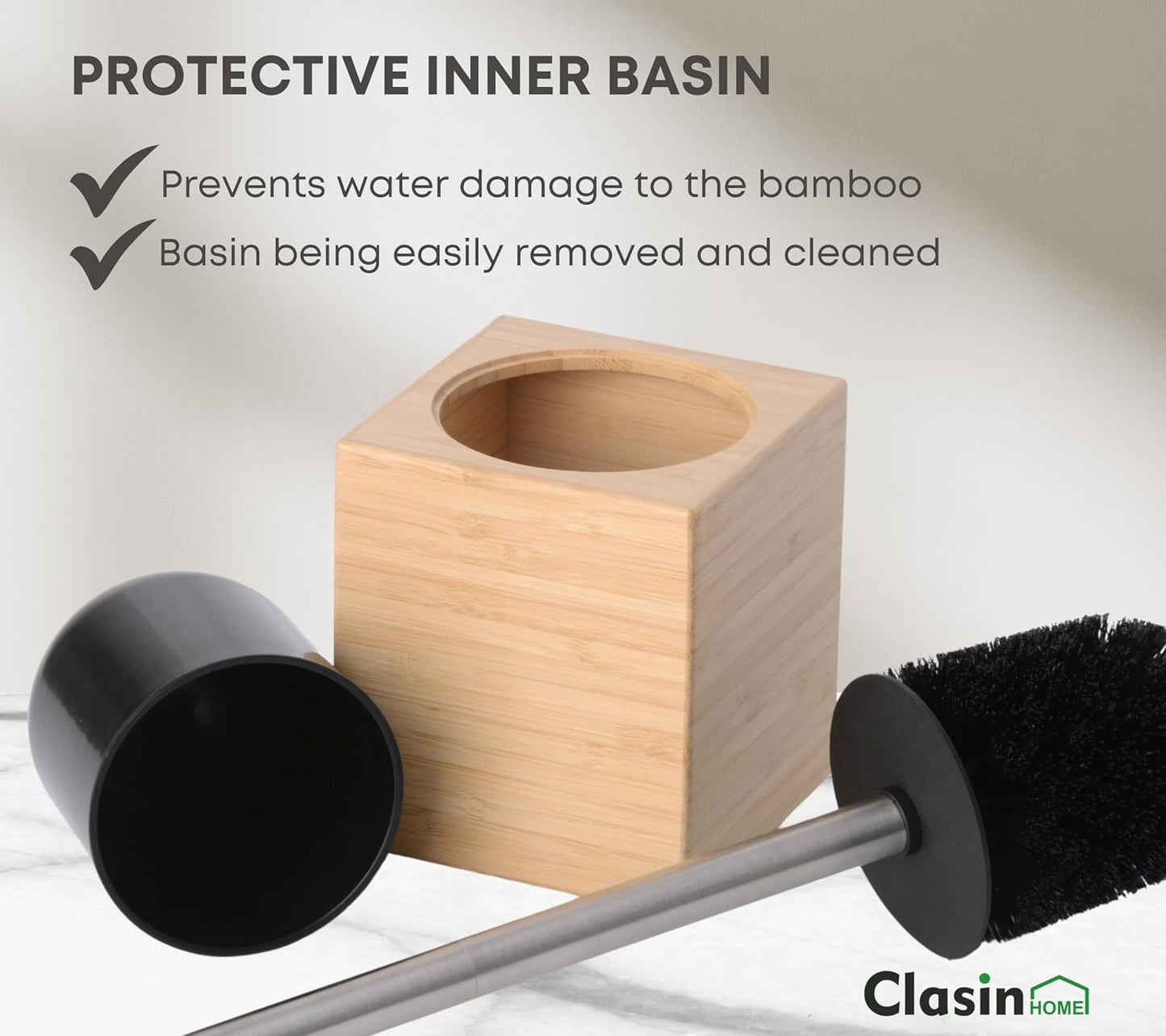 Toilet Bowl Brush Holder with Bamboo and Stainless Steel for Durable Use, Toilet Scrubber Brush with Long Handle for Easy Deep Cleaning, Compact Hidden Bathroom Toilet Cleaner Brush Set