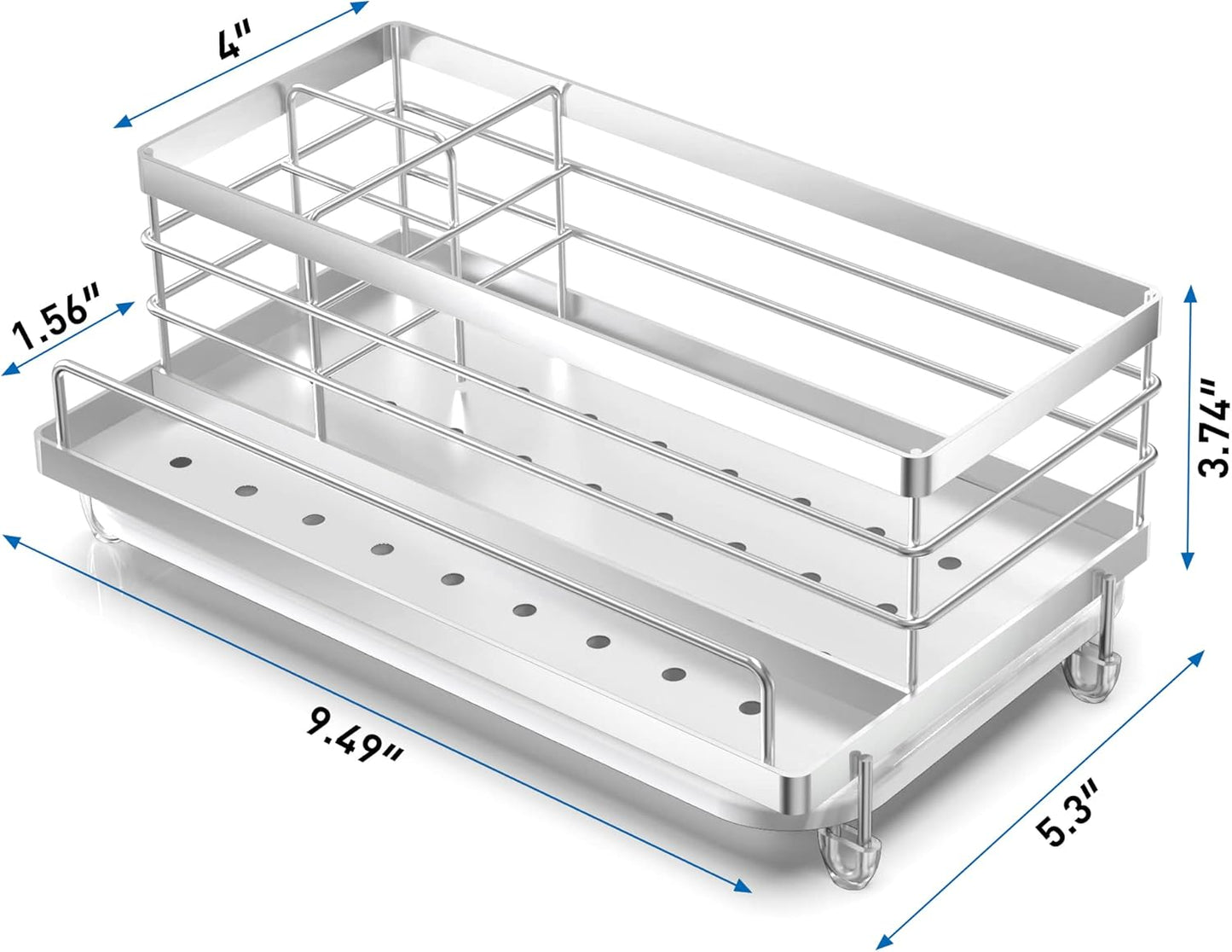 Cisily Stainless Steel Sponge Holder for Kitchen, Sink Caddy Sink Organizer Rack for Kitchen Accessories with Drip Tray, Rustproof and Non-slip, Dish Soap Dispenser Countertop Organizer