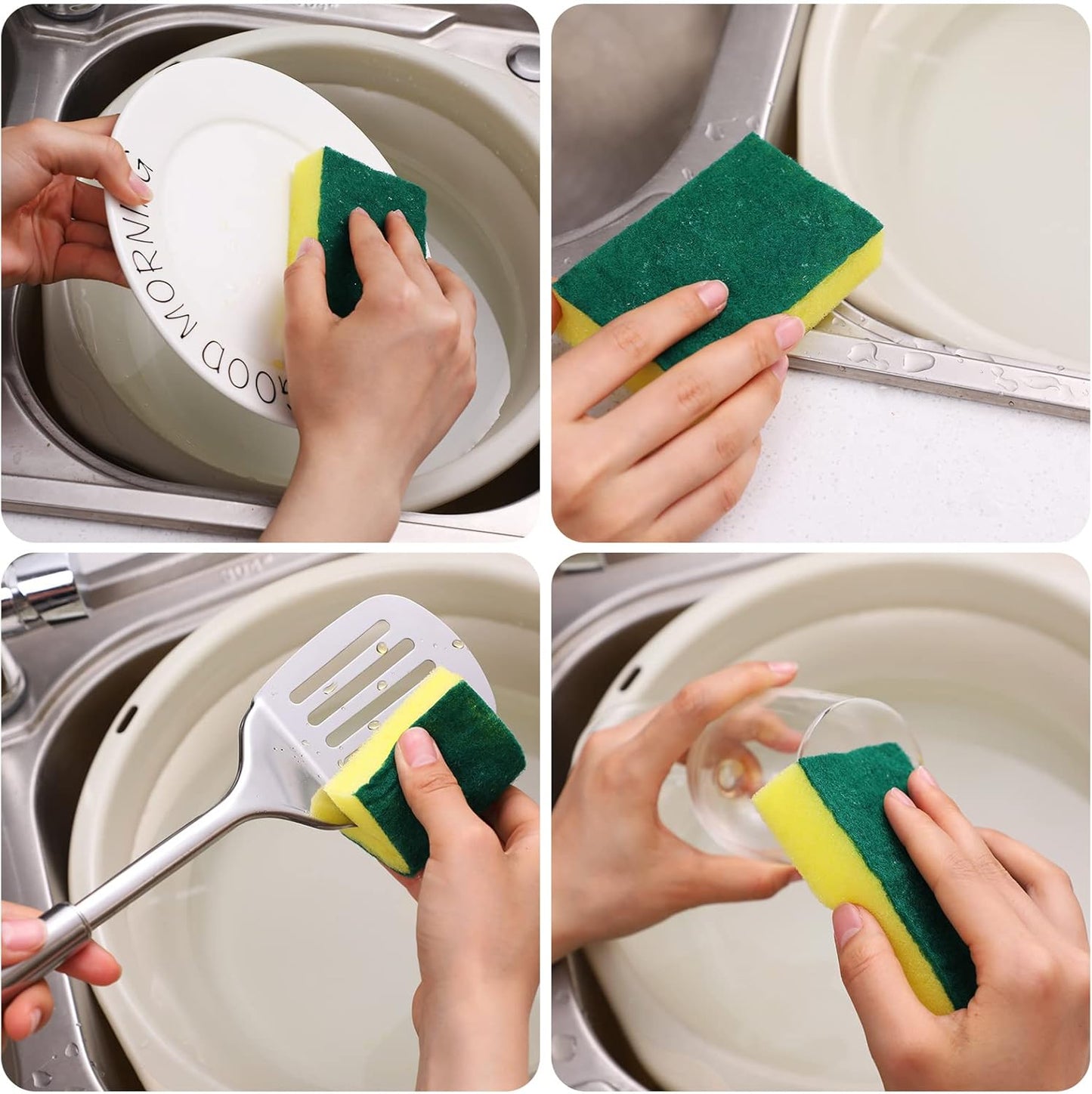 Tanlade 240 Pcs Individually Wrapped Sponge Dishwashing Sponge Bulk Non Scratch Scrub Sponges Kitchen Scouring Pad for Household Cleaning Rental Dishes Hotel Apartment Car (Yellow,Green)