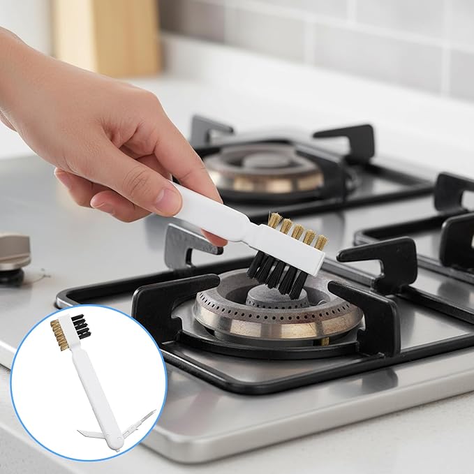 2 PCS Gas Stove Cleaner Brush, Kitchen Cleaning Scrub Brush with Stiff Bristles & Cooktop Scraper Deep Gas Stove Top & Cooktop Scraper for Pot Pan Range Hood Grease Grime