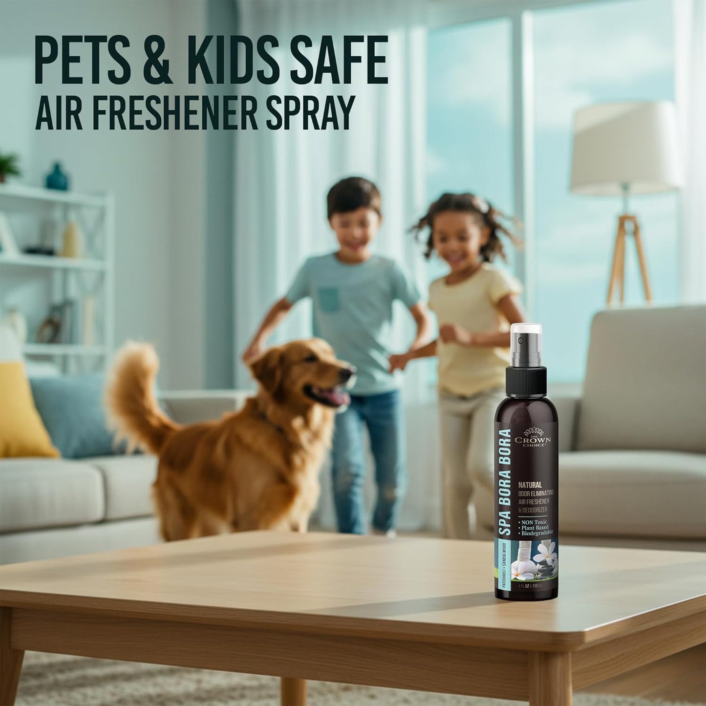 Non-Toxic Odor Eliminator, Natural Sandalwood & Patchouli Air Freshener Spray for Home, Room, Closet & Couch Deodorizer, Long Lasting Bathroom & Toilet Freshener, Safe for Kids & Pets,2PK, 4 oz each