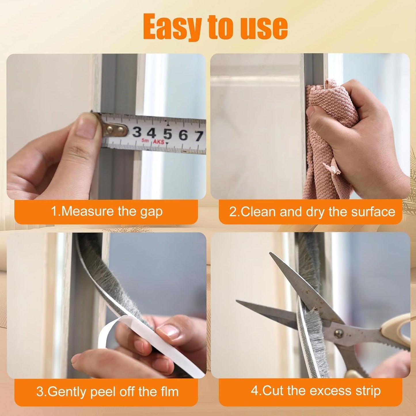 24.6FT Brush Weather Stripping, Neat Pile Self Adhesive Seal Strip for Windows and Door, Weatherstrip for Soundproofing, Windproof, Dustproof, Stronger Stickiness, 0.35'' Wide x 0.6'' Thick, Grey