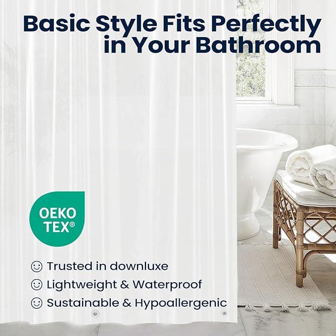 downluxe Set of 2 Frosted Shower Curtain Liner, PEVA Lightweight Plastic Shower Liner with 3 Magnets, 72" x 72" Waterproof Bathroom Curtain