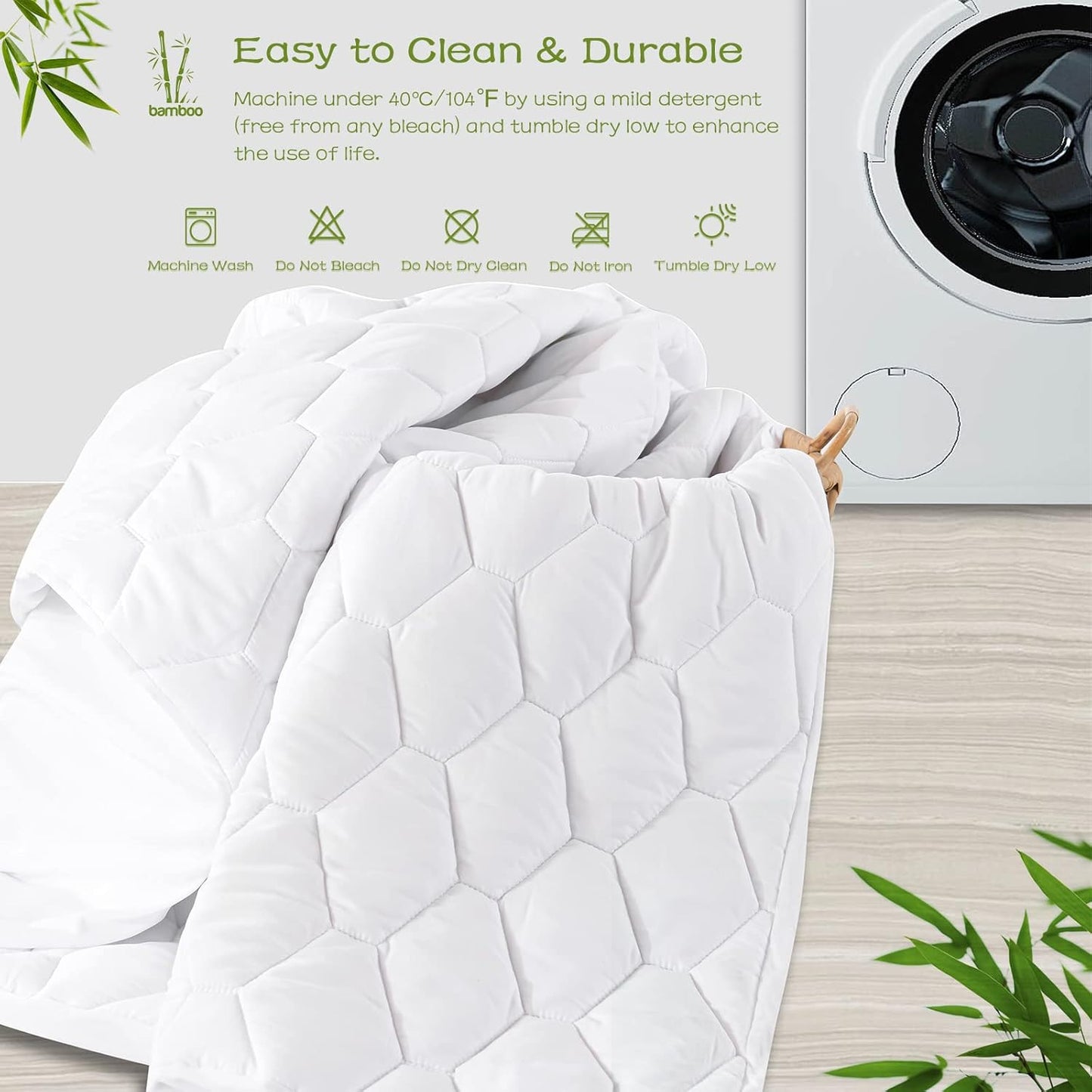 GRT Full Mattress Protector Waterproof, Rayon from Bamboo, Cooling Quilted Fitted Mattress Pad, Noiseless Waterproof Mattress Cover, fits up to 18" Deep, Dust Proof White