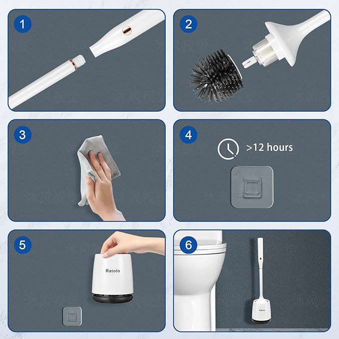 Electric Toilet Brush,Silicone Toilet Brush,Toilet Bowl Brush and Holder Set with Ventilated Holder,Toilet Brush, Floor Standing, Wall Mounted Without Drilling,Rechargeable