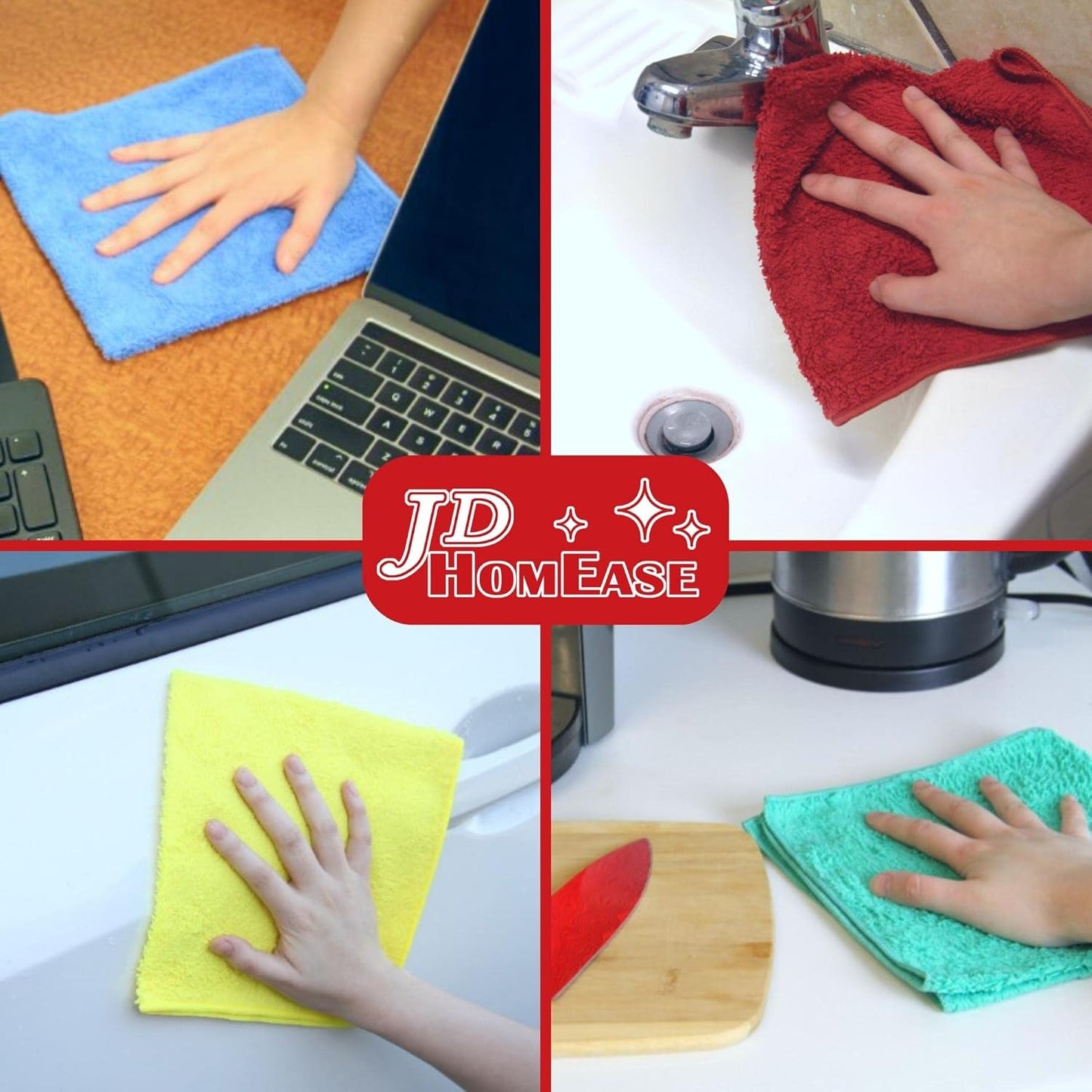 Microfiber Cleaning Cloths,24 Pack, 16"x16", All-Purpose, Softer, Highly Absorbent, Lint-Free, Reusable, Washable Pro Towels, White, for House, Kitchen, Bathroom, Car, Office