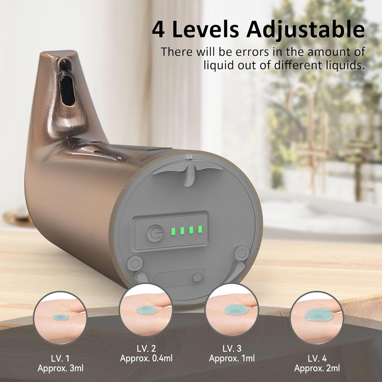 Convenient Automatic Soap Dispenser,4 Adjustable Levels Touchless Hand Sanitizer Pump with Infrared Sensor, 400 ml Countertop Electric Dispenser for Bathroom,Kitchen