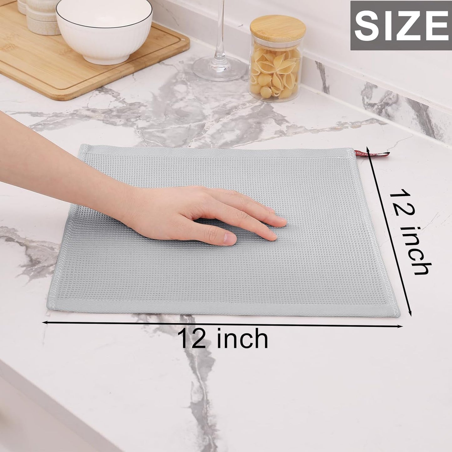 Homaxy 100% Cotton Waffle Weave Dish Cloths - 12 Pack Soft and Absorbent Dish Towels - 12 x 12 Inches Quick Dry Dish Rags - Light Grey